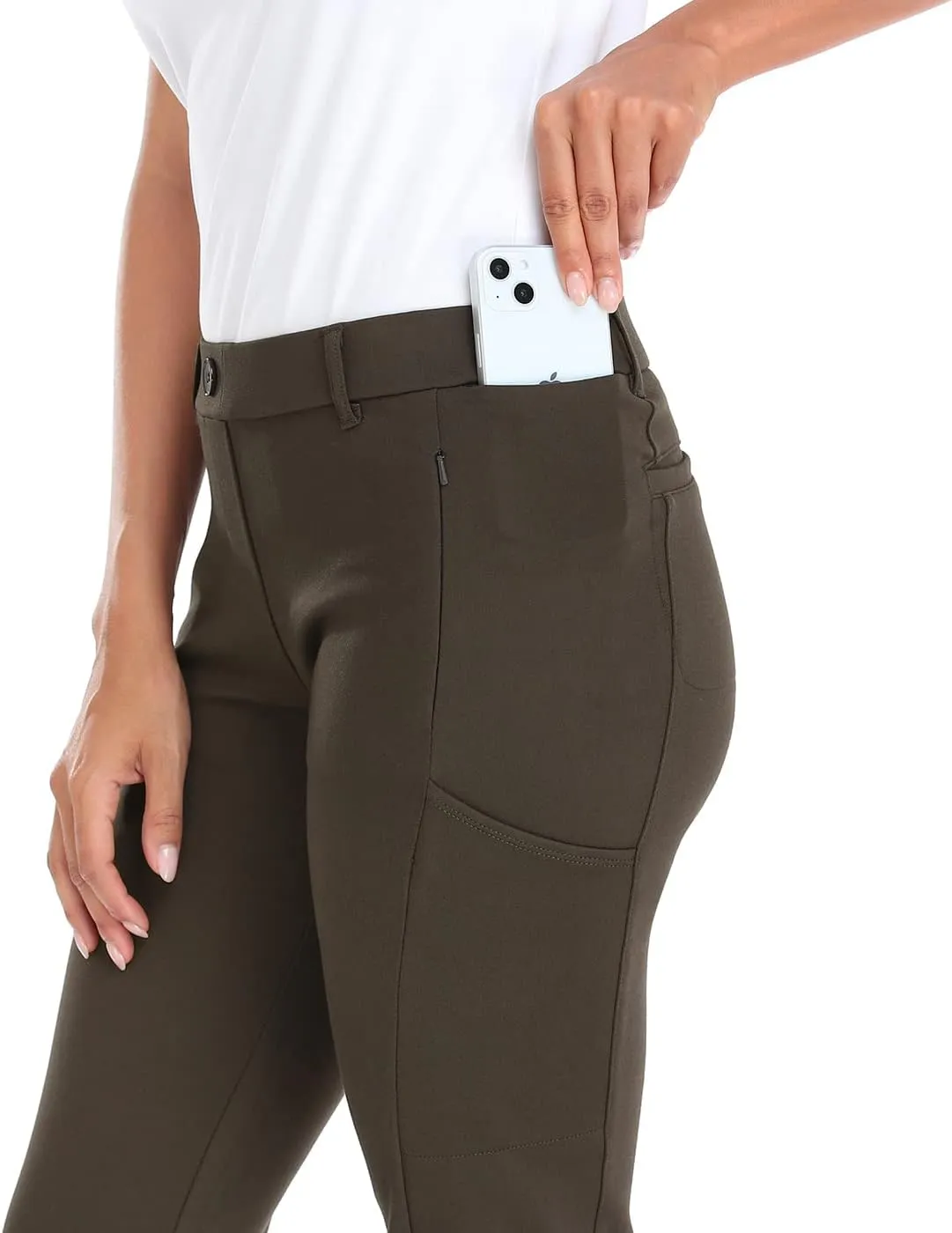 HDE Yoga Dress Pants for Women Straight Leg Pull On Pants with 8 Pockets