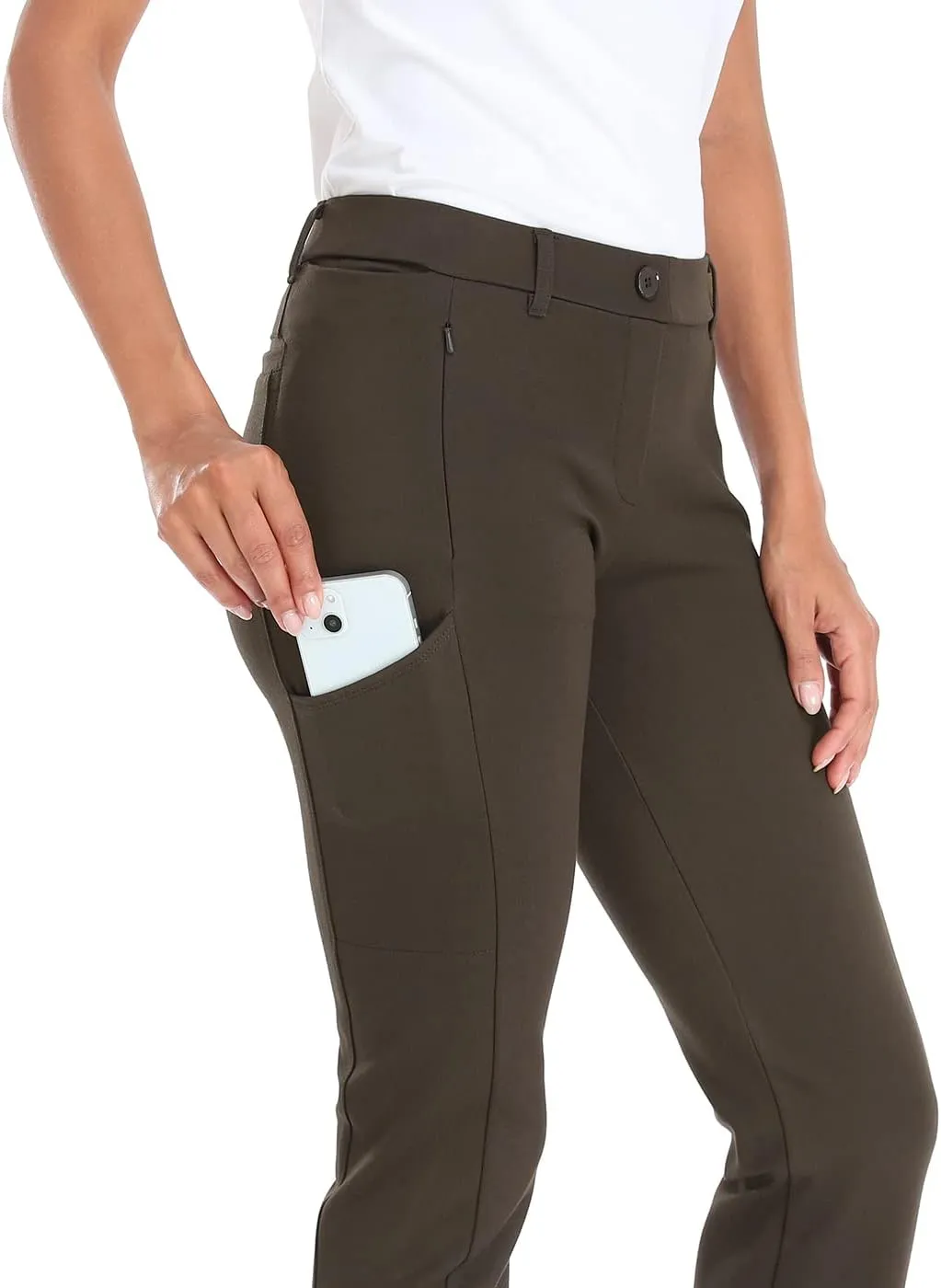 HDE Yoga Dress Pants for Women Straight Leg Pull On Pants with 8 Pockets