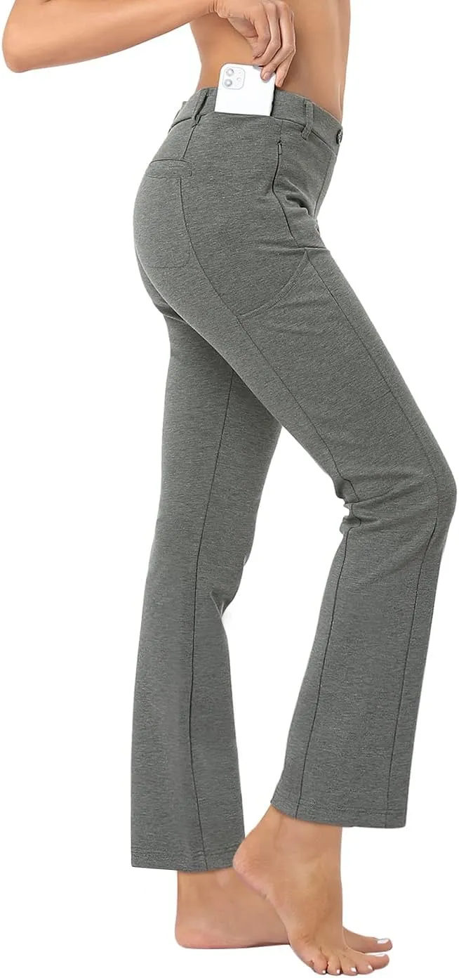 HDE Yoga Dress Pants for Women Straight Leg Pull On Pants with 8 Pockets
