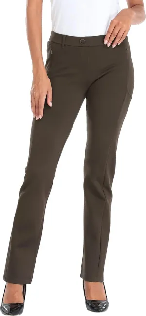 HDE Yoga Dress Pants for Women Straight Leg Pull On Pants with 8 Pockets