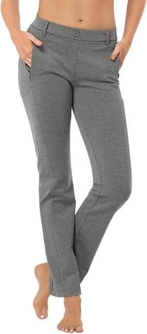 HDE Yoga Dress Pants for Women Straight Leg Pull On Pants with 8 Pockets