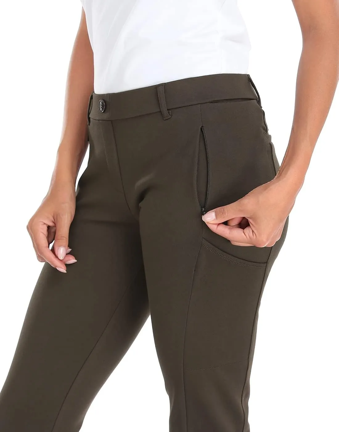 HDE Yoga Dress Pants for Women Straight Leg Pull On Pants with 8 Pockets