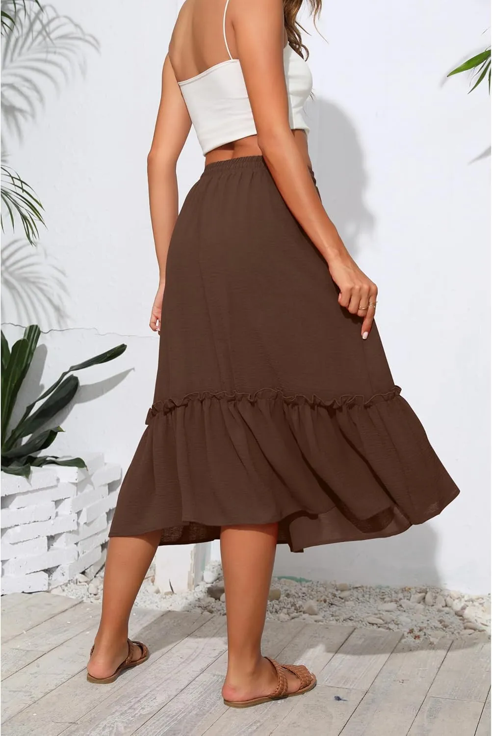 High Waist Tiered Skirts for Women Flowy Skirts for Women Below Knee with Pockets 2025 Fashion Trendy