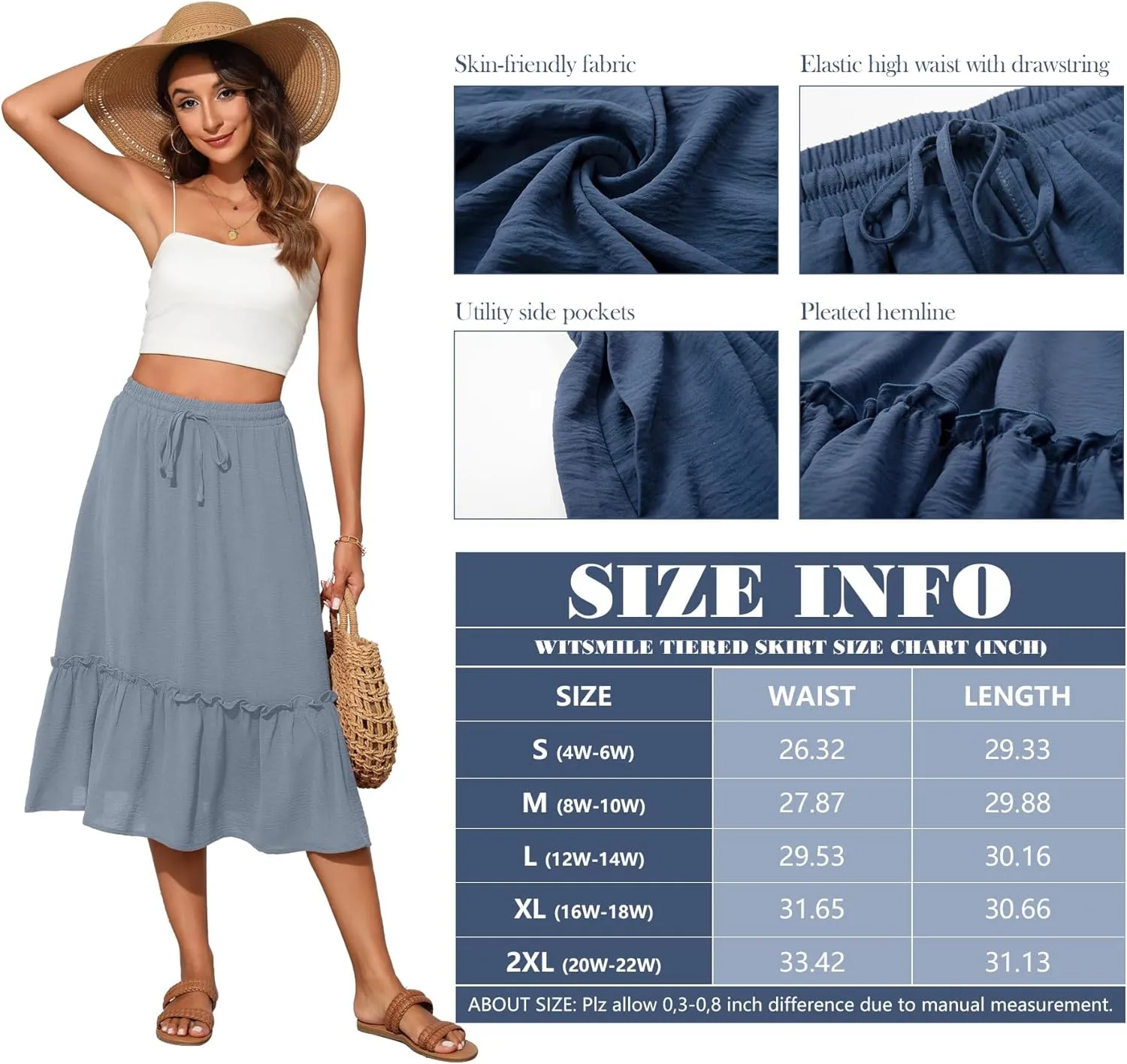 High Waist Tiered Skirts for Women Flowy Skirts for Women Below Knee with Pockets 2025 Fashion Trendy