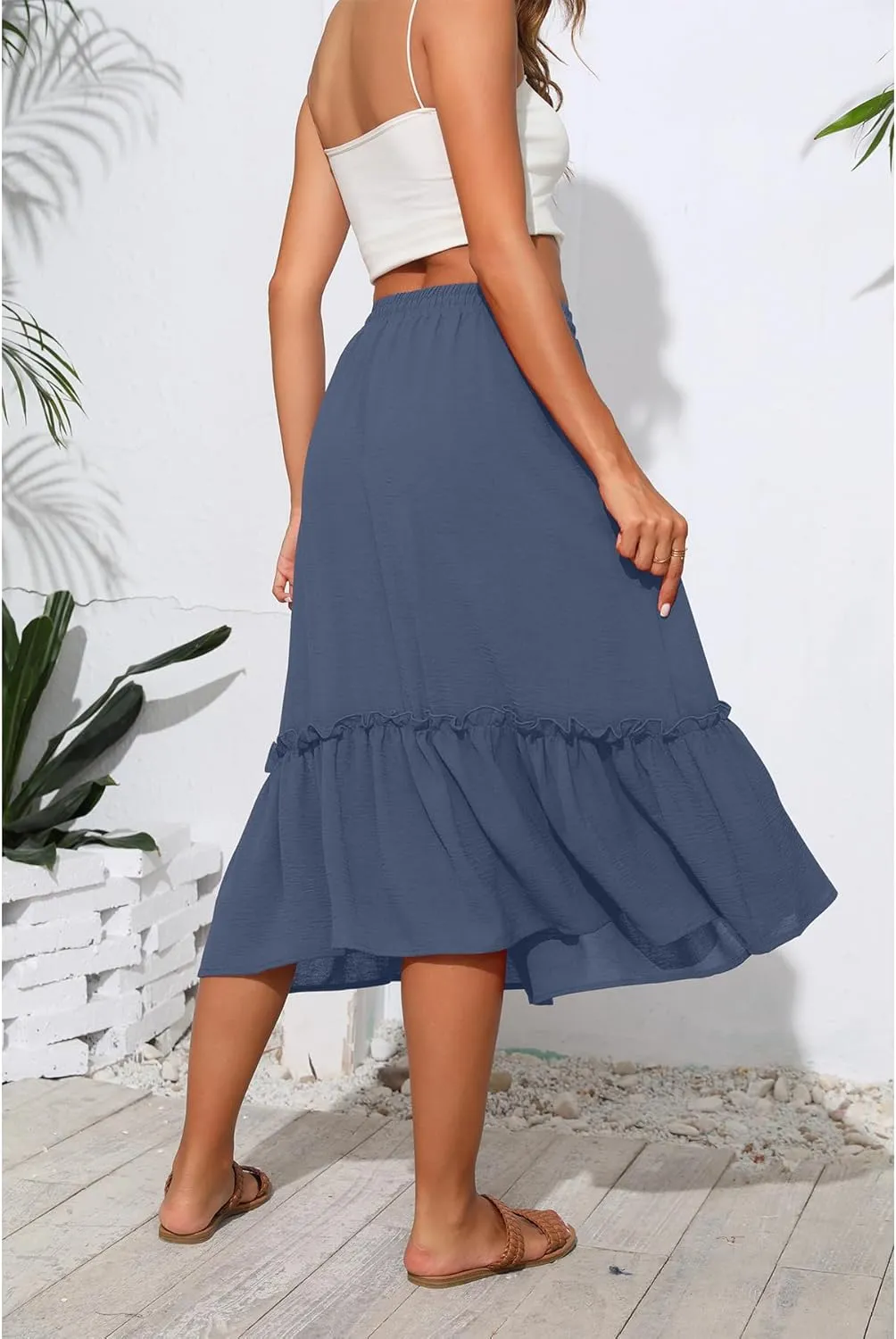 High Waist Tiered Skirts for Women Flowy Skirts for Women Below Knee with Pockets 2025 Fashion Trendy