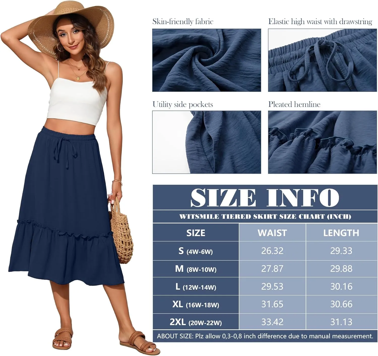 High Waist Tiered Skirts for Women Flowy Skirts for Women Below Knee with Pockets 2025 Fashion Trendy