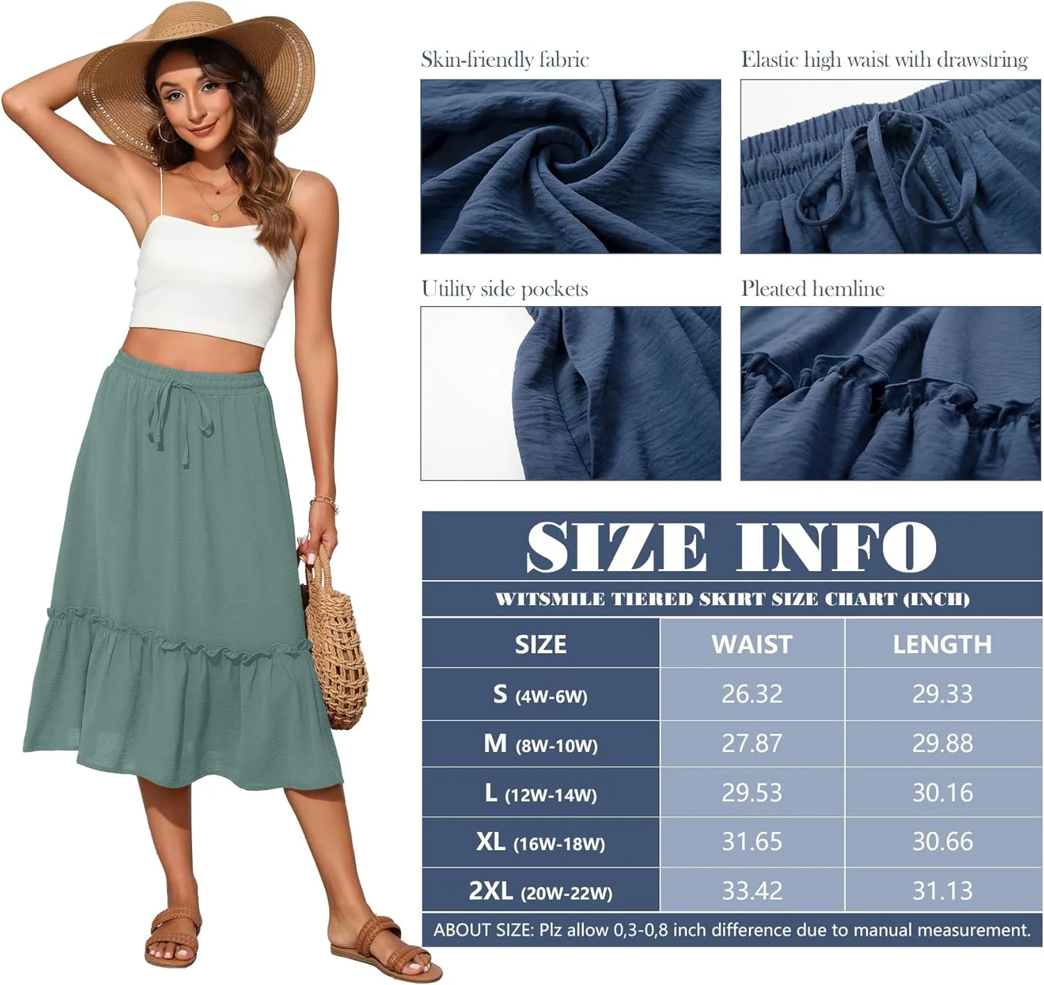 High Waist Tiered Skirts for Women Flowy Skirts for Women Below Knee with Pockets 2025 Fashion Trendy