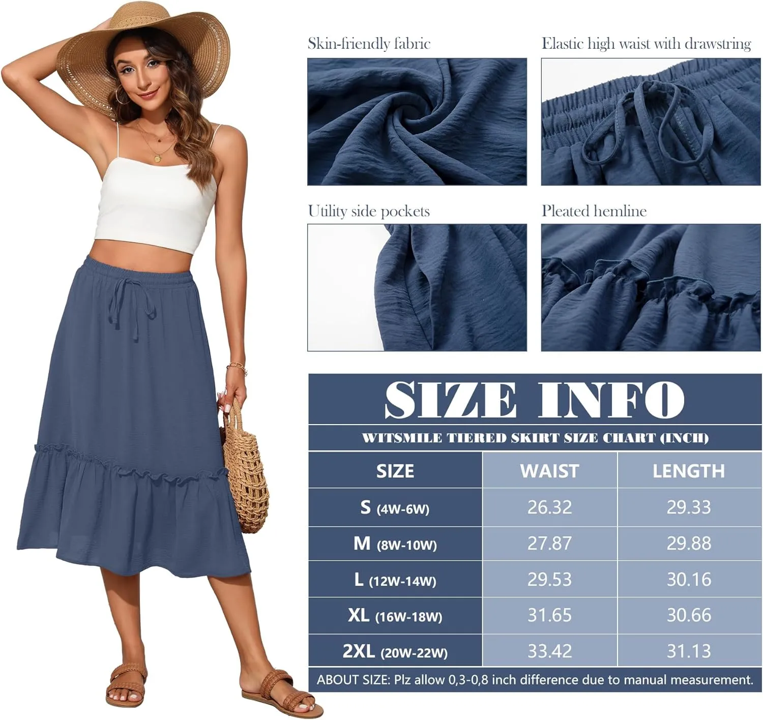 High Waist Tiered Skirts for Women Flowy Skirts for Women Below Knee with Pockets 2025 Fashion Trendy