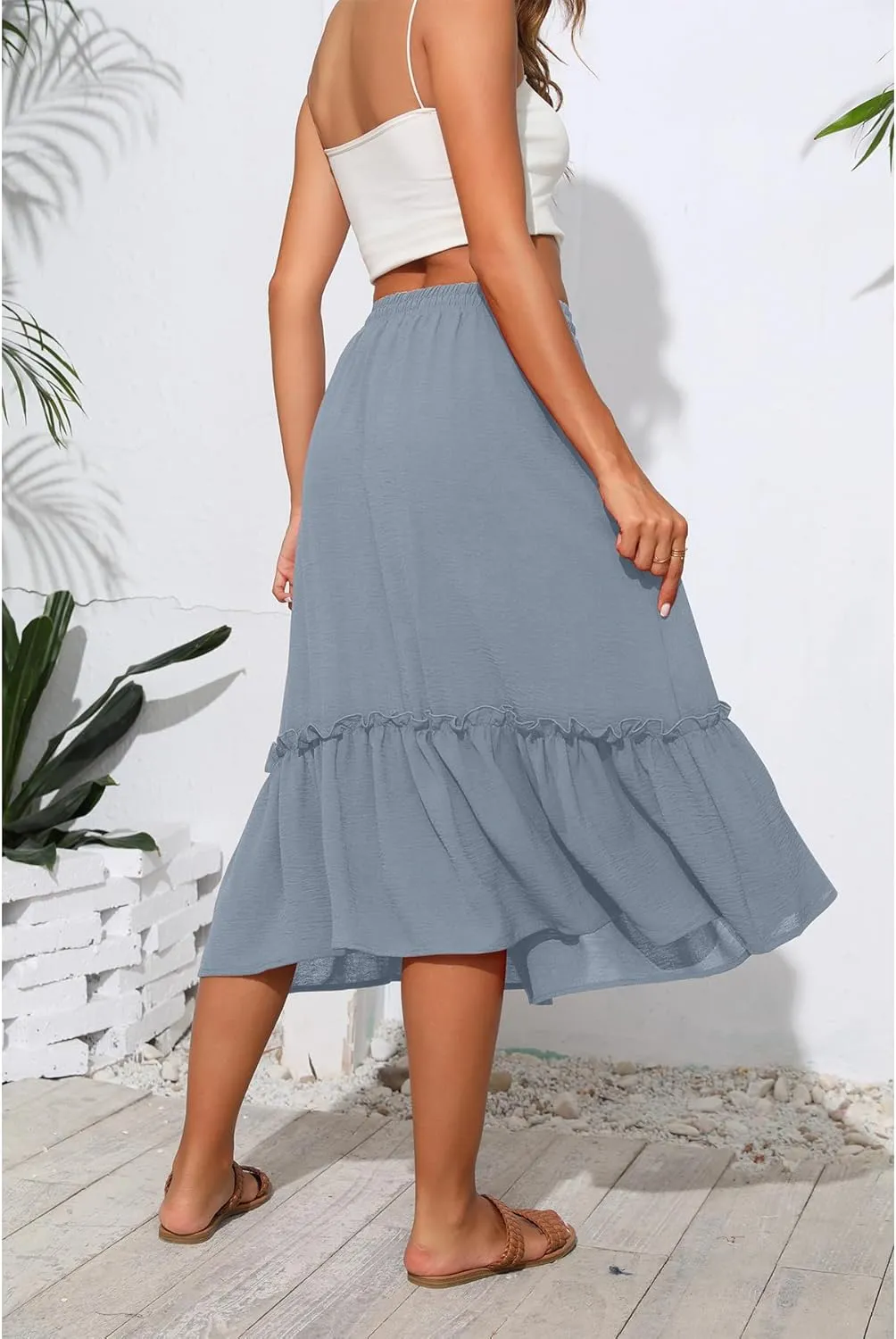 High Waist Tiered Skirts for Women Flowy Skirts for Women Below Knee with Pockets 2025 Fashion Trendy