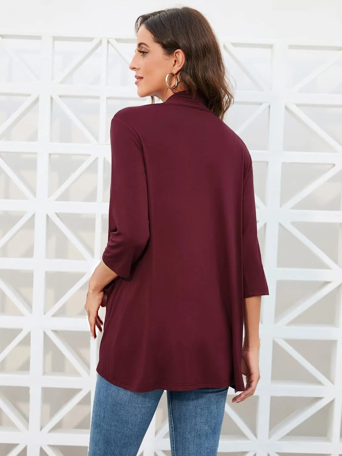 HIYIYEZI Womens Casual Lightweight Cardigans with Pockets 3/4 Sleeve Open Front Dusters