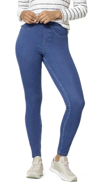 HUE Women's Essential Denim Leggings with Pockets Curvy Fit Pull On Pants, Available in Plus Size