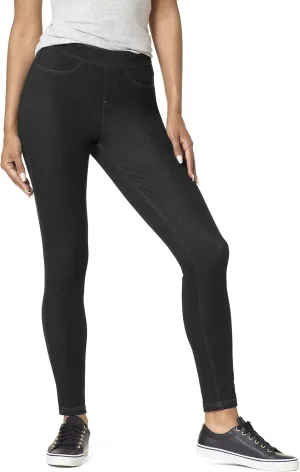 HUE Women's Essential Denim Leggings with Pockets Curvy Fit Pull On Pants, Available in Plus Size