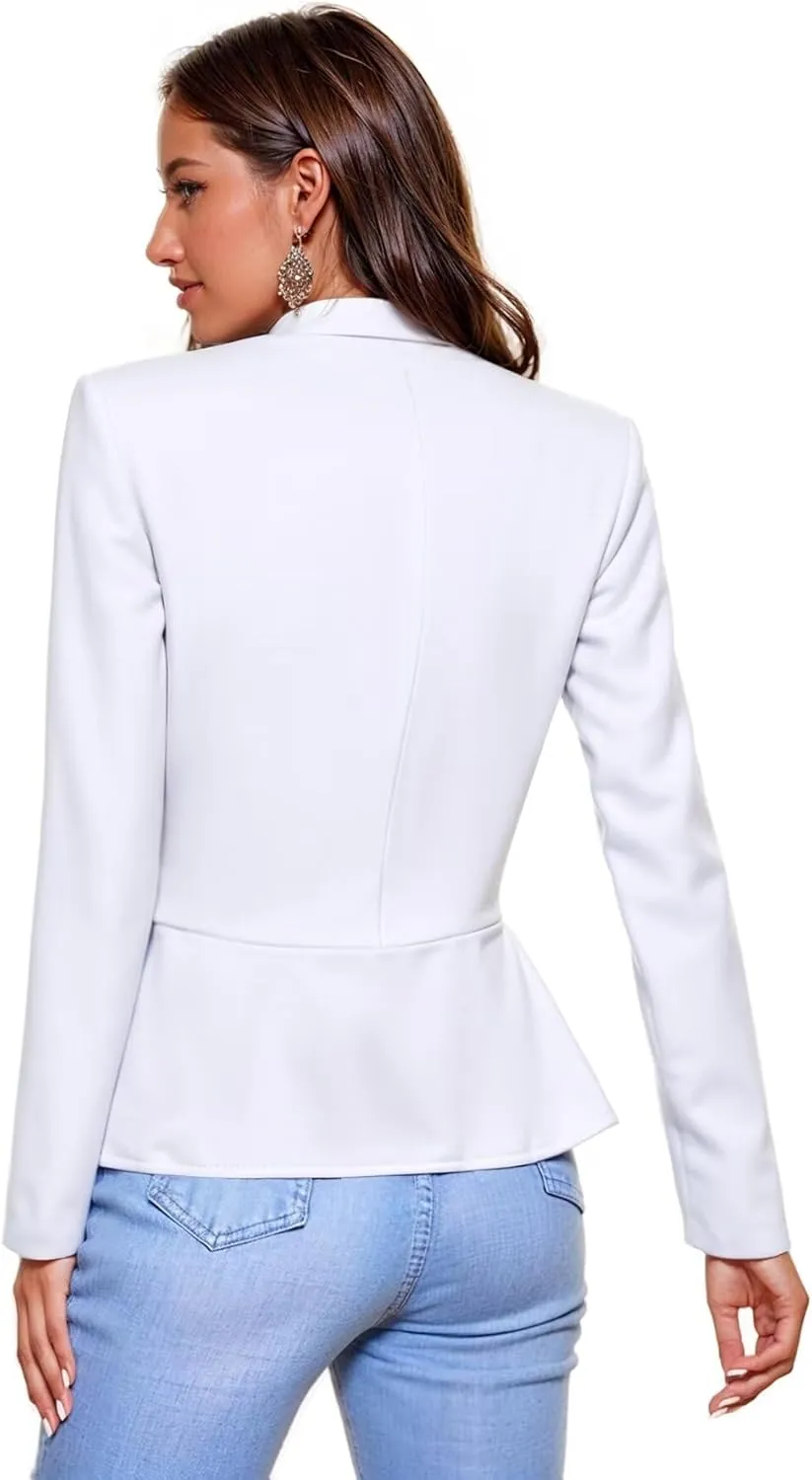 Hybrid & Company Women's Casual Work Office Elegant Open Front Premium Nylon Blazer Jacket