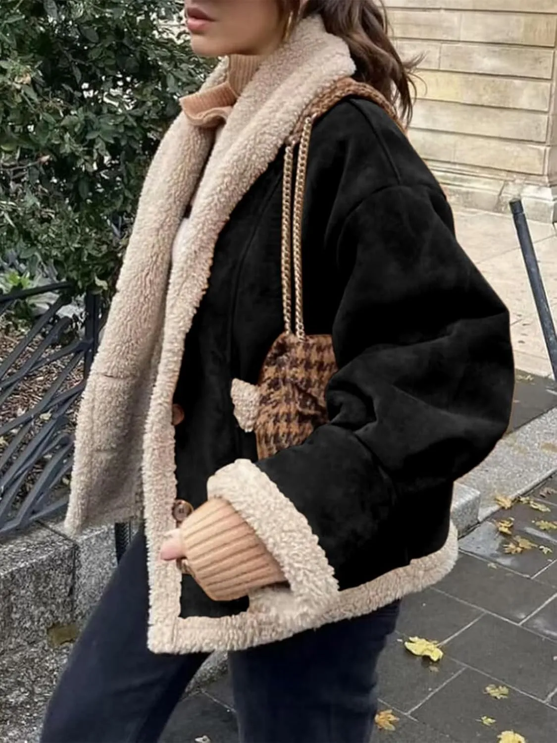 IDEALSANXUN Fleece Sherpa Lined Jackets for Women Winter Fuzzy Faux Suede Leather Jacket Thick Warm Shearling Coats