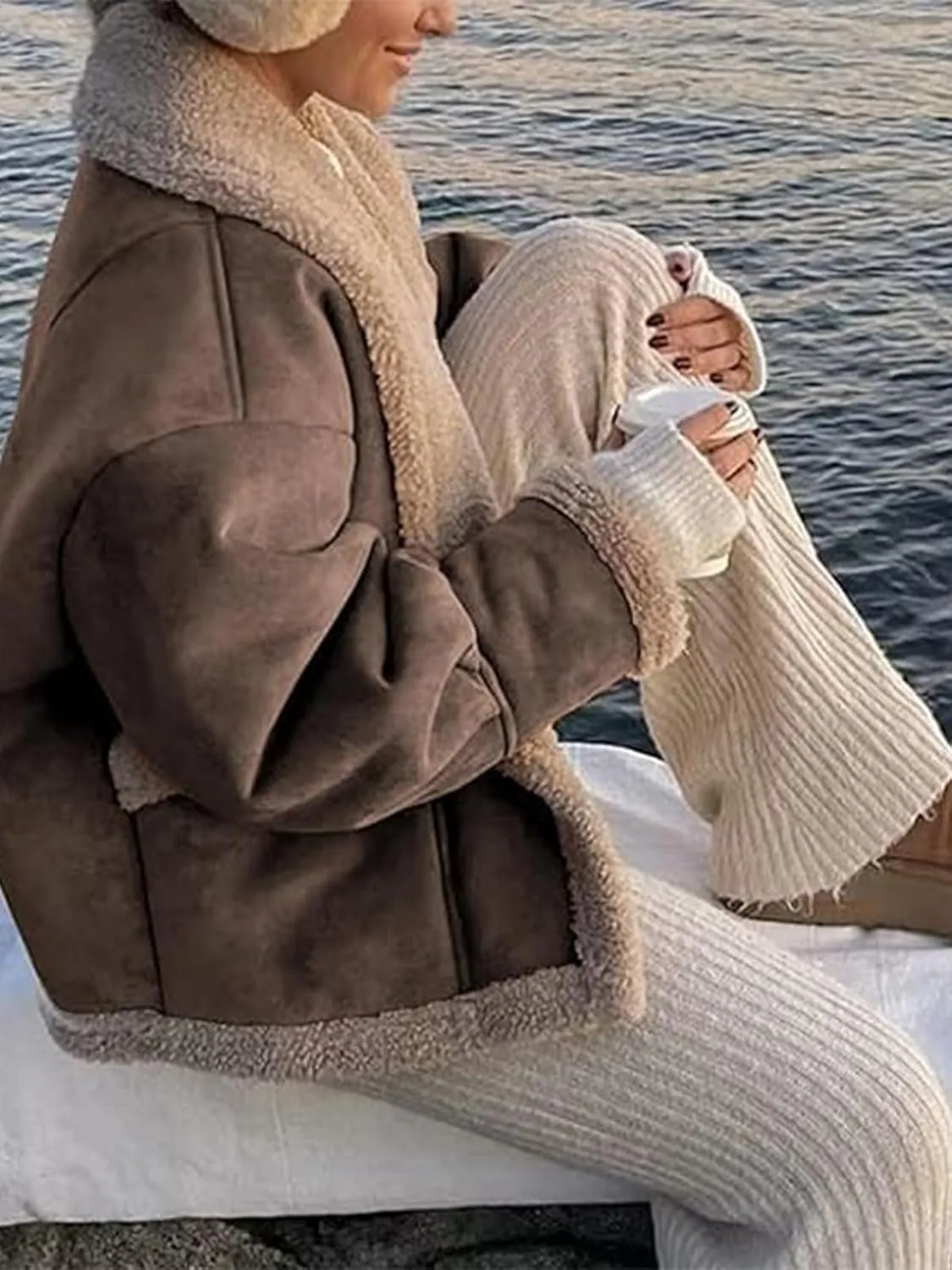IDEALSANXUN Fleece Sherpa Lined Jackets for Women Winter Fuzzy Faux Suede Leather Jacket Thick Warm Shearling Coats