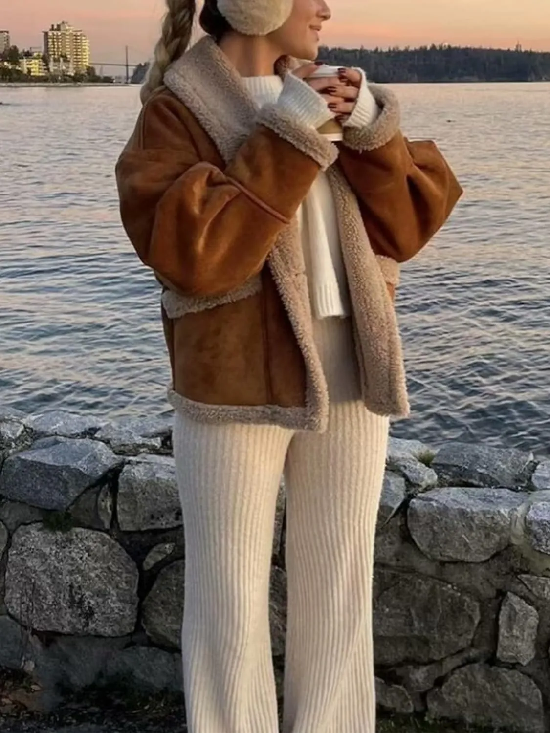 IDEALSANXUN Fleece Sherpa Lined Jackets for Women Winter Fuzzy Faux Suede Leather Jacket Thick Warm Shearling Coats