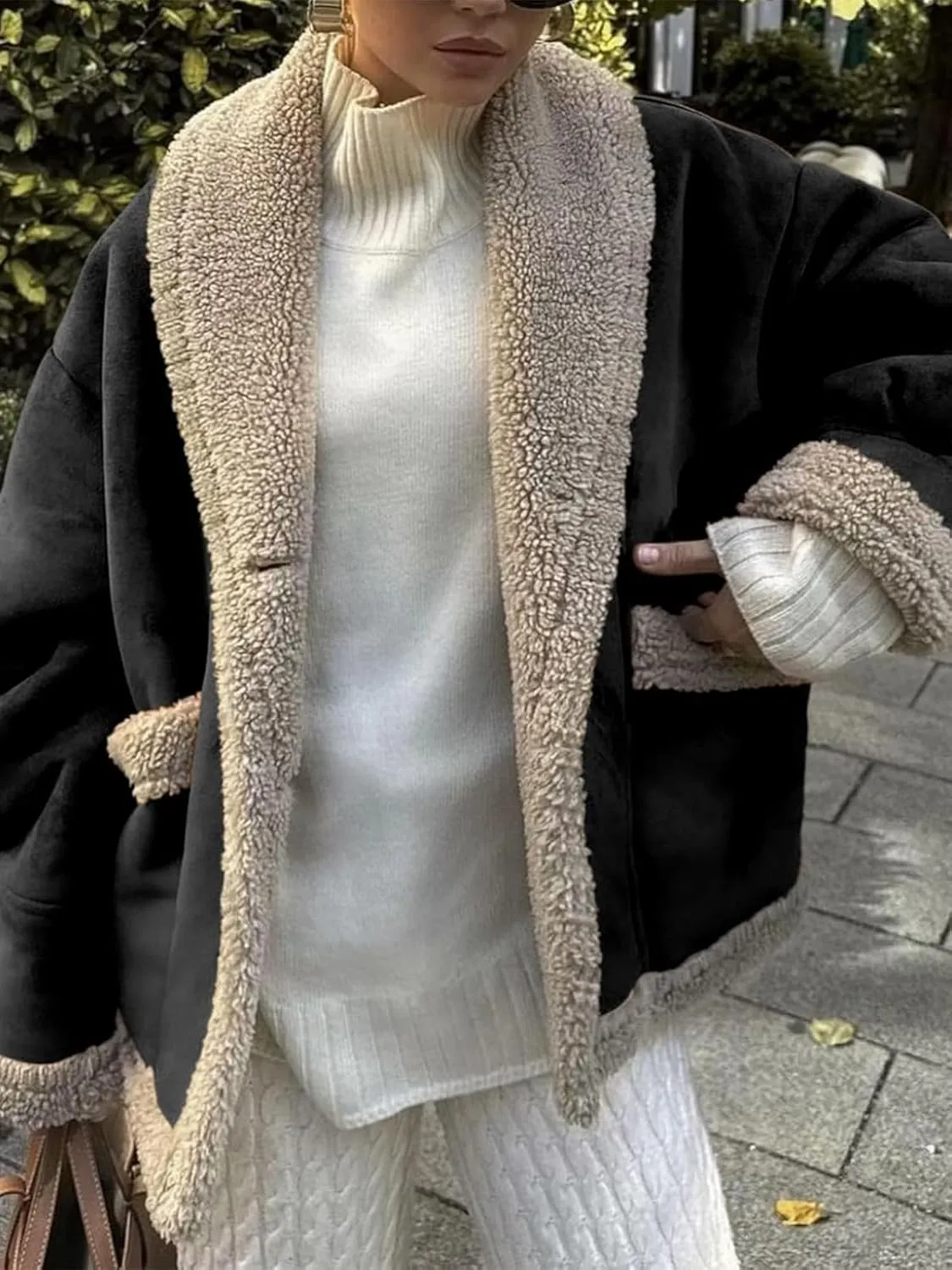 IDEALSANXUN Fleece Sherpa Lined Jackets for Women Winter Fuzzy Faux Suede Leather Jacket Thick Warm Shearling Coats