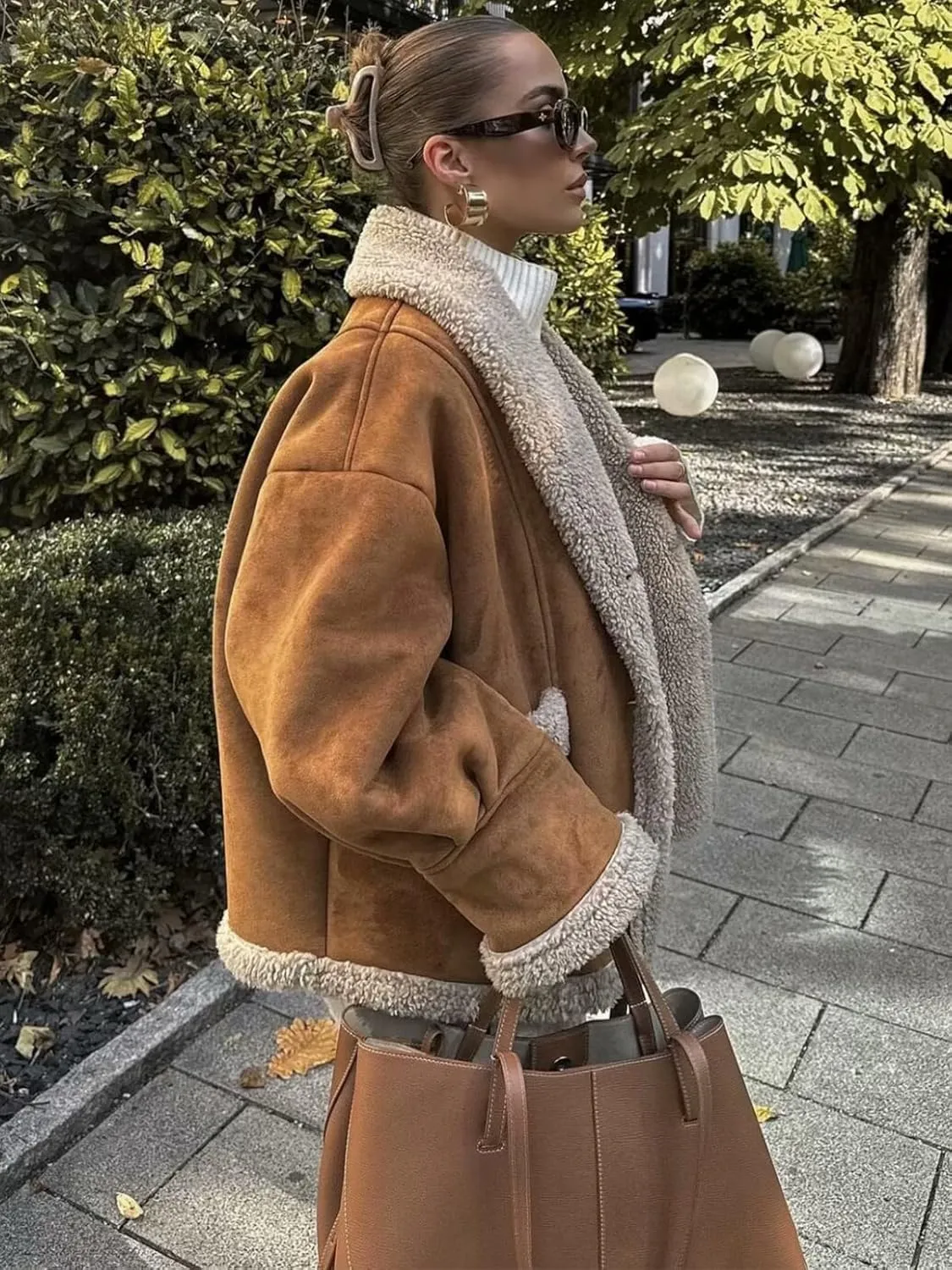 IDEALSANXUN Fleece Sherpa Lined Jackets for Women Winter Fuzzy Faux Suede Leather Jacket Thick Warm Shearling Coats