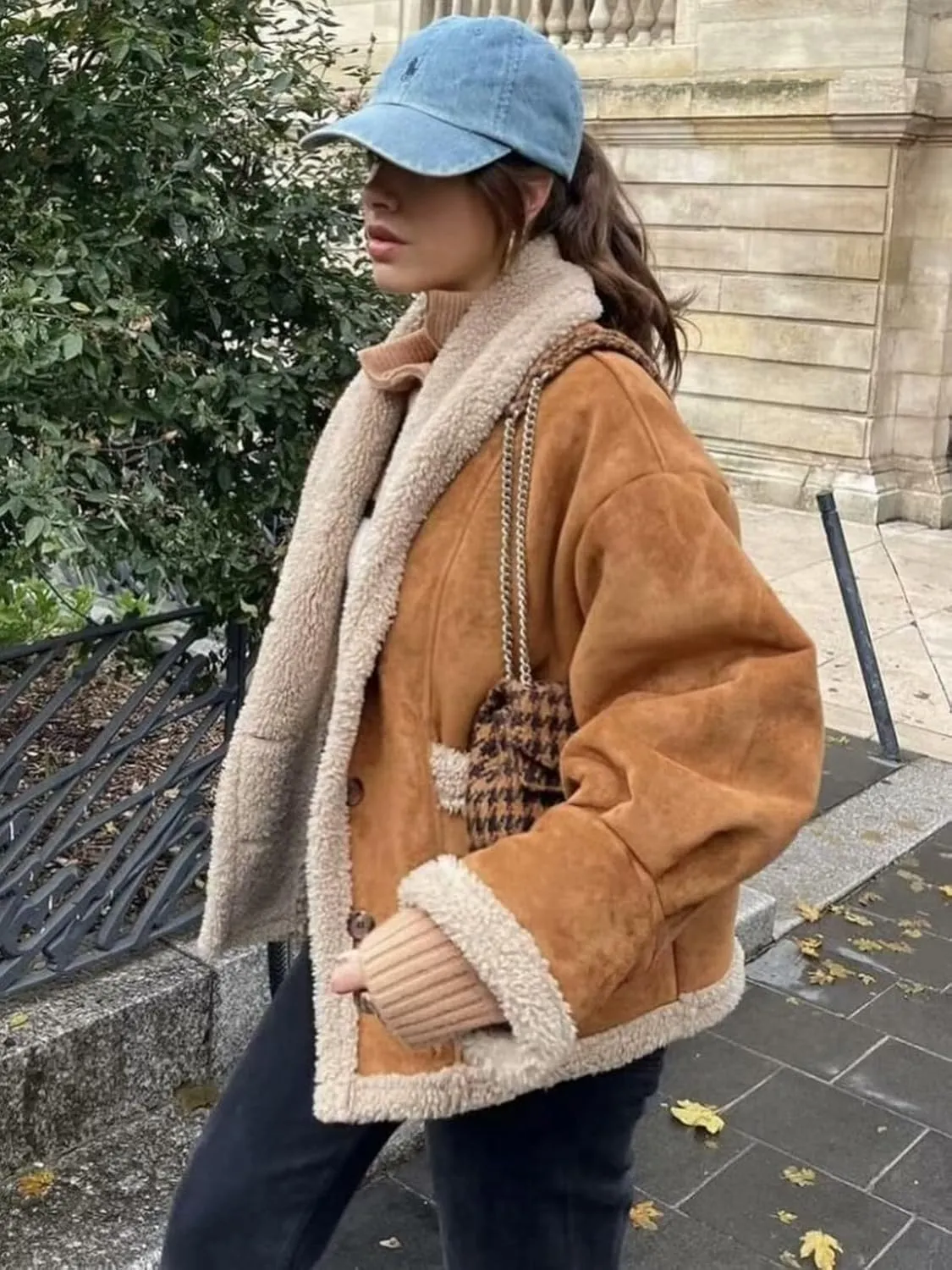 IDEALSANXUN Fleece Sherpa Lined Jackets for Women Winter Fuzzy Faux Suede Leather Jacket Thick Warm Shearling Coats