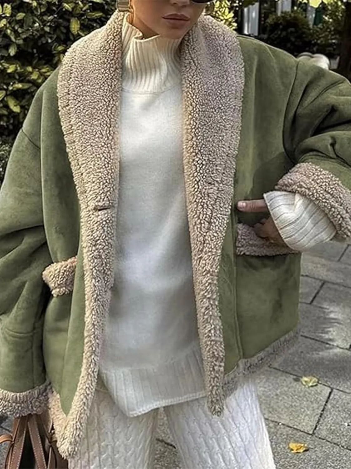IDEALSANXUN Fleece Sherpa Lined Jackets for Women Winter Fuzzy Faux Suede Leather Jacket Thick Warm Shearling Coats