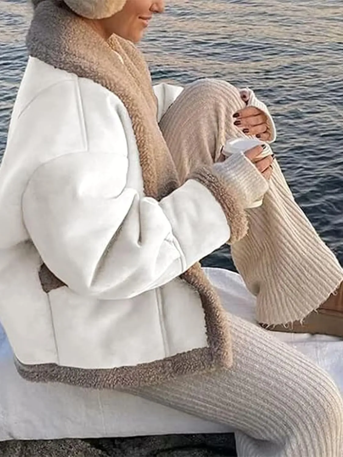 IDEALSANXUN Fleece Sherpa Lined Jackets for Women Winter Fuzzy Faux Suede Leather Jacket Thick Warm Shearling Coats