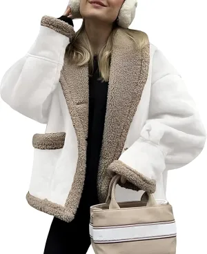 IDEALSANXUN Fleece Sherpa Lined Jackets for Women Winter Fuzzy Faux Suede Leather Jacket Thick Warm Shearling Coats