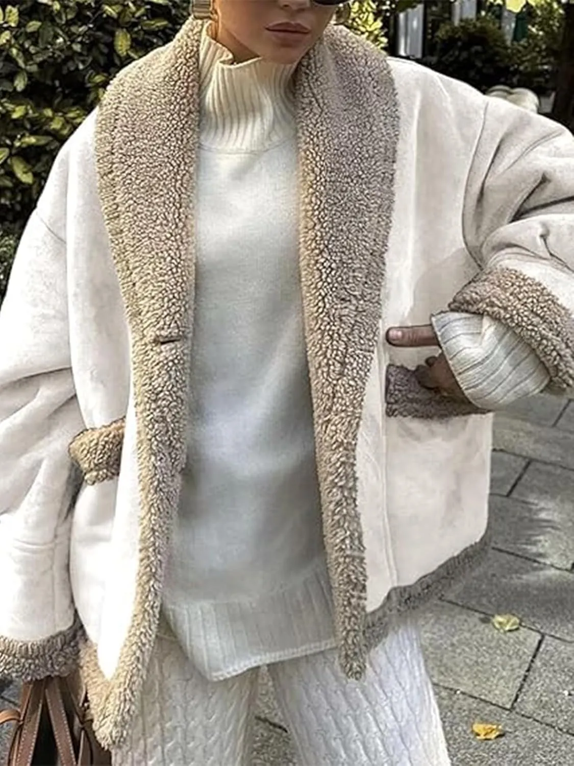 IDEALSANXUN Fleece Sherpa Lined Jackets for Women Winter Fuzzy Faux Suede Leather Jacket Thick Warm Shearling Coats