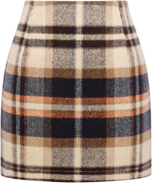 IDEALSANXUN Womens High Waist Plaid Skirt Bodycon Pencil Wool Mini Skirts