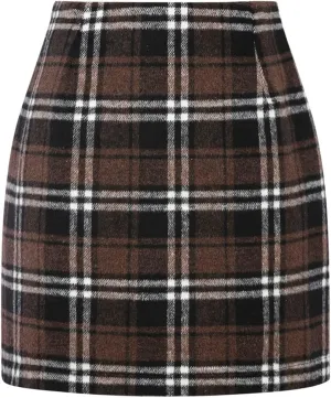 IDEALSANXUN Womens High Waist Plaid Skirt Bodycon Pencil Wool Mini Skirts