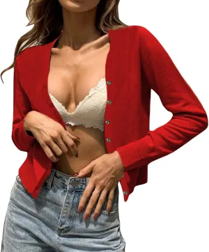 iLH Cardigan Sweaters for Women Lightweight Open Front Cropped Cardigans 2024 Fall Knit Outwear Button Down Casual Coat