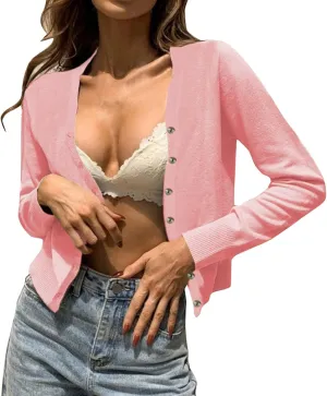 iLH Cardigan Sweaters for Women Lightweight Open Front Cropped Cardigans 2024 Fall Knit Outwear Button Down Casual Coat