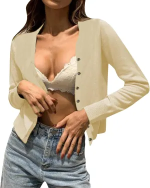 iLH Cardigan Sweaters for Women Lightweight Open Front Cropped Cardigans 2024 Fall Knit Outwear Button Down Casual Coat