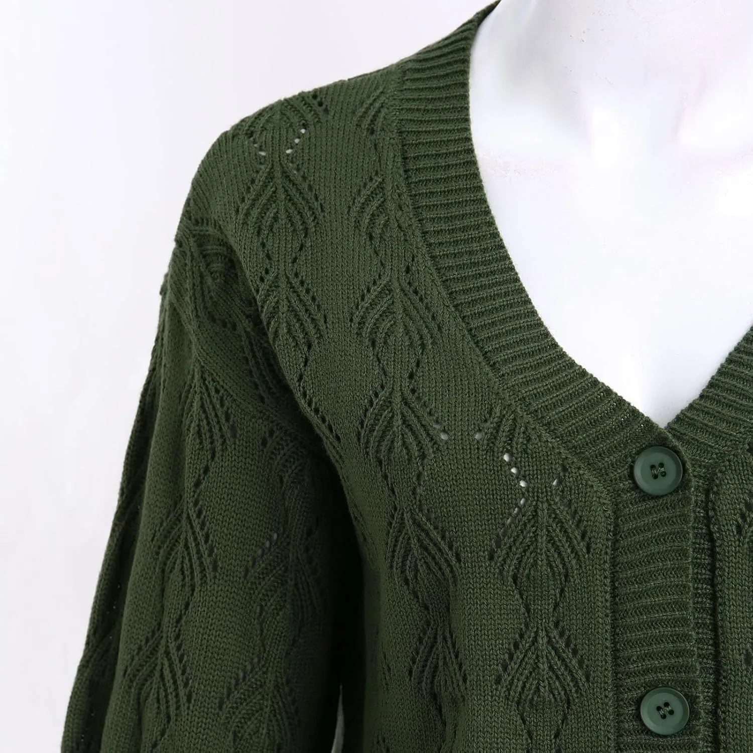 iLH Cardigans for Women 2024 Fall Lightweight Open Front Sweater V Neck Button Down Knit Outerwear Loose Crochet Jacket