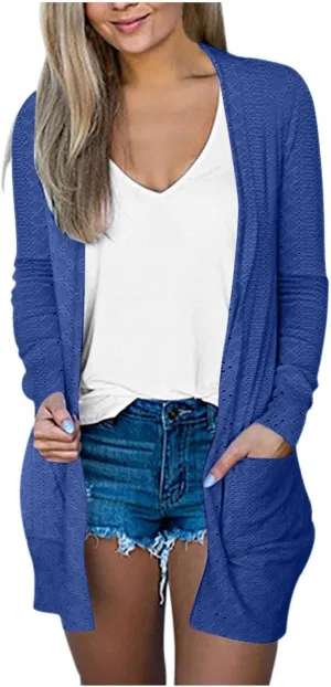 iLH Open Front Knit Cardigan Sweaters for Women Casual Long Sleeve Lightweight Jacket Soft Draped Fall Loose Outerwear