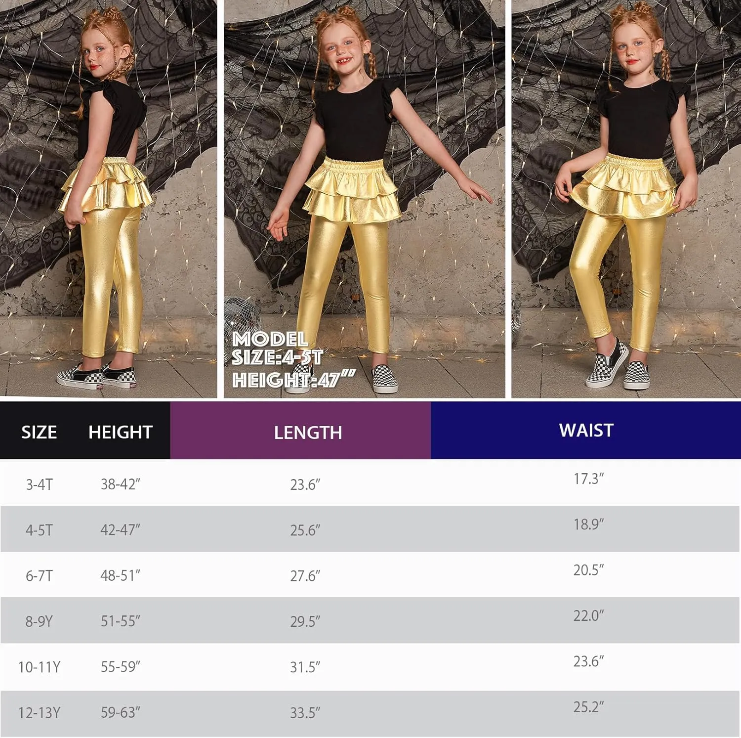 Jxstar Girls Metallic Leggings with Skirt Kids Shiny Sparkle Stretch Pants