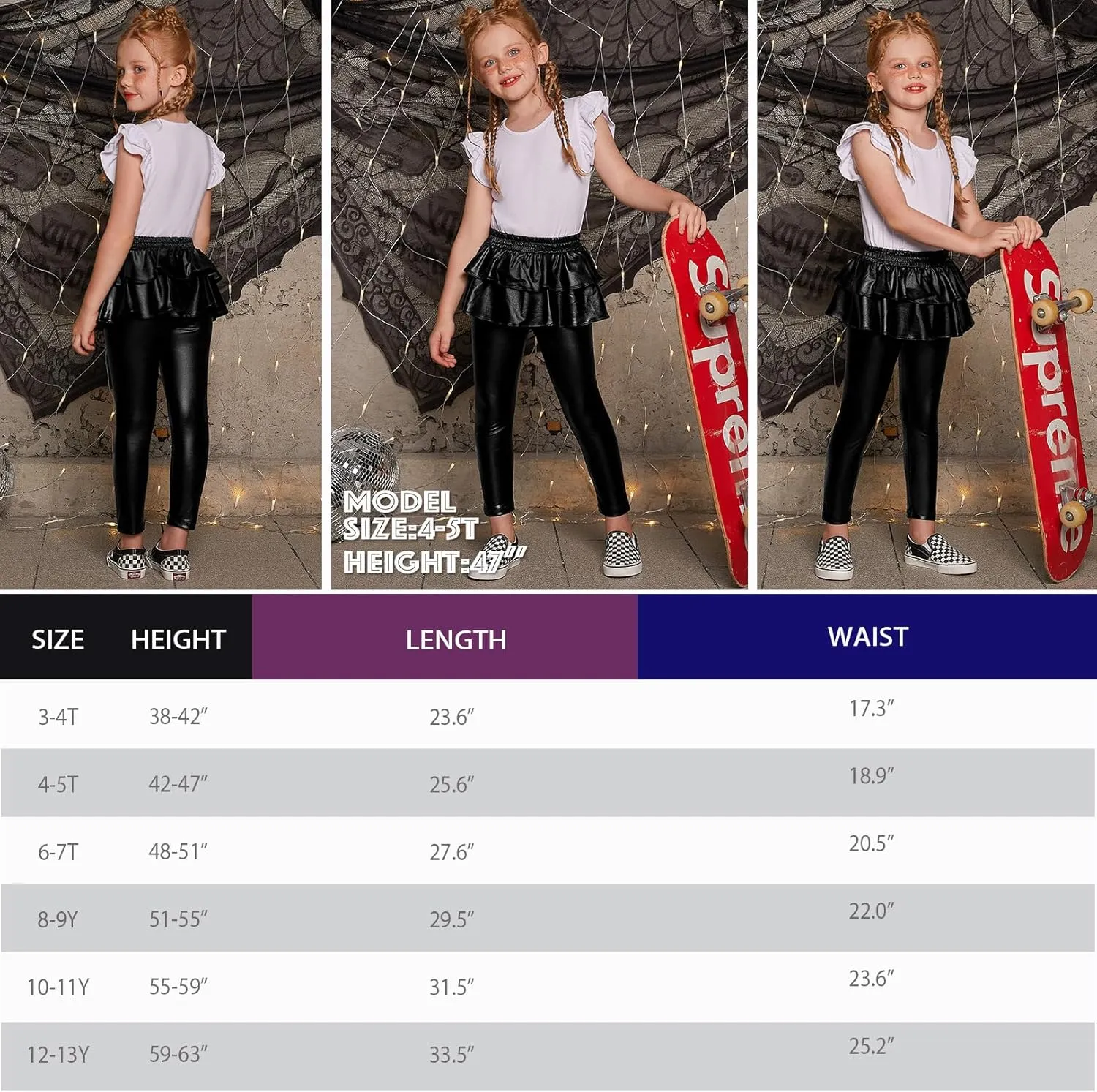 Jxstar Girls Metallic Leggings with Skirt Kids Shiny Sparkle Stretch Pants