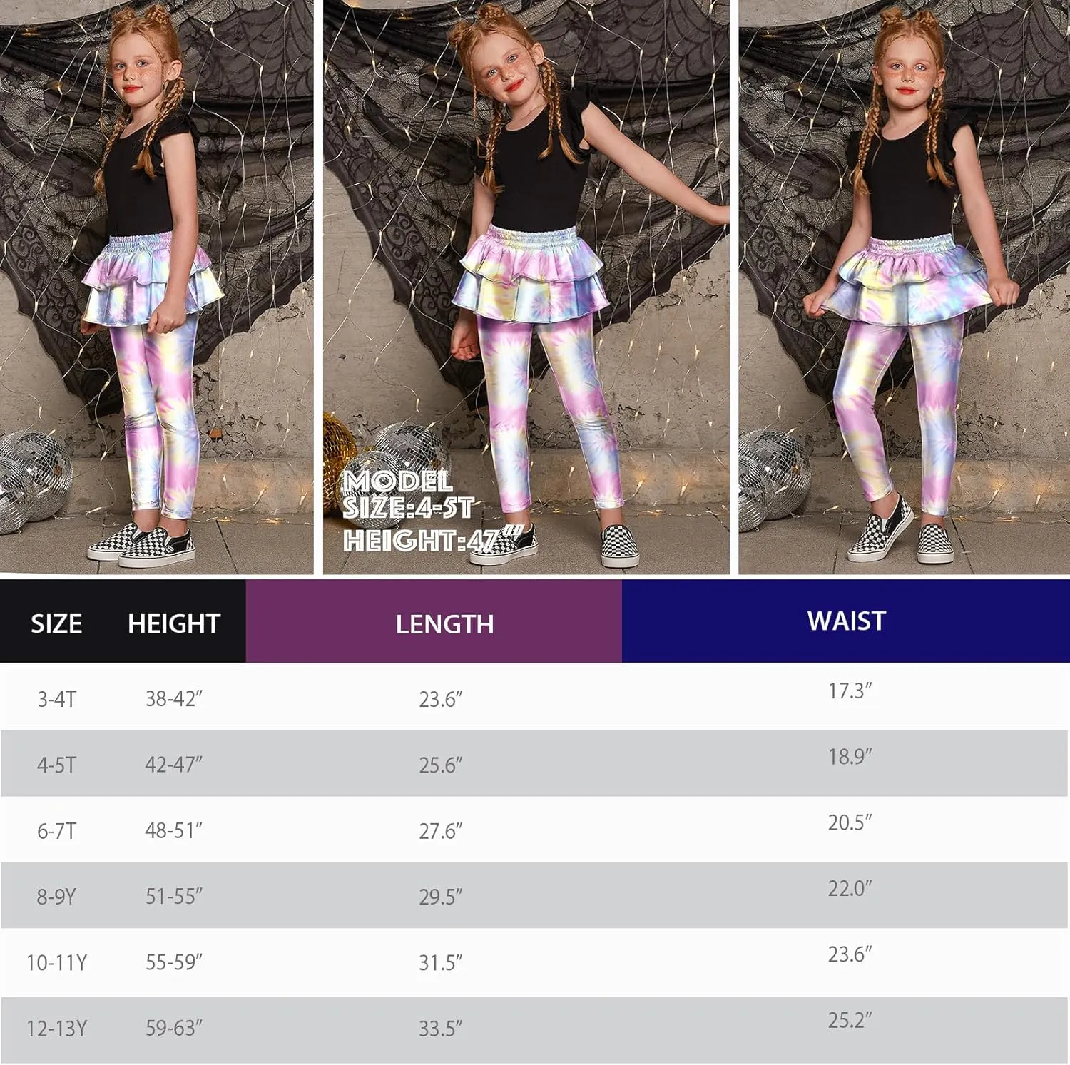 Jxstar Girls Metallic Leggings with Skirt Kids Shiny Sparkle Stretch Pants