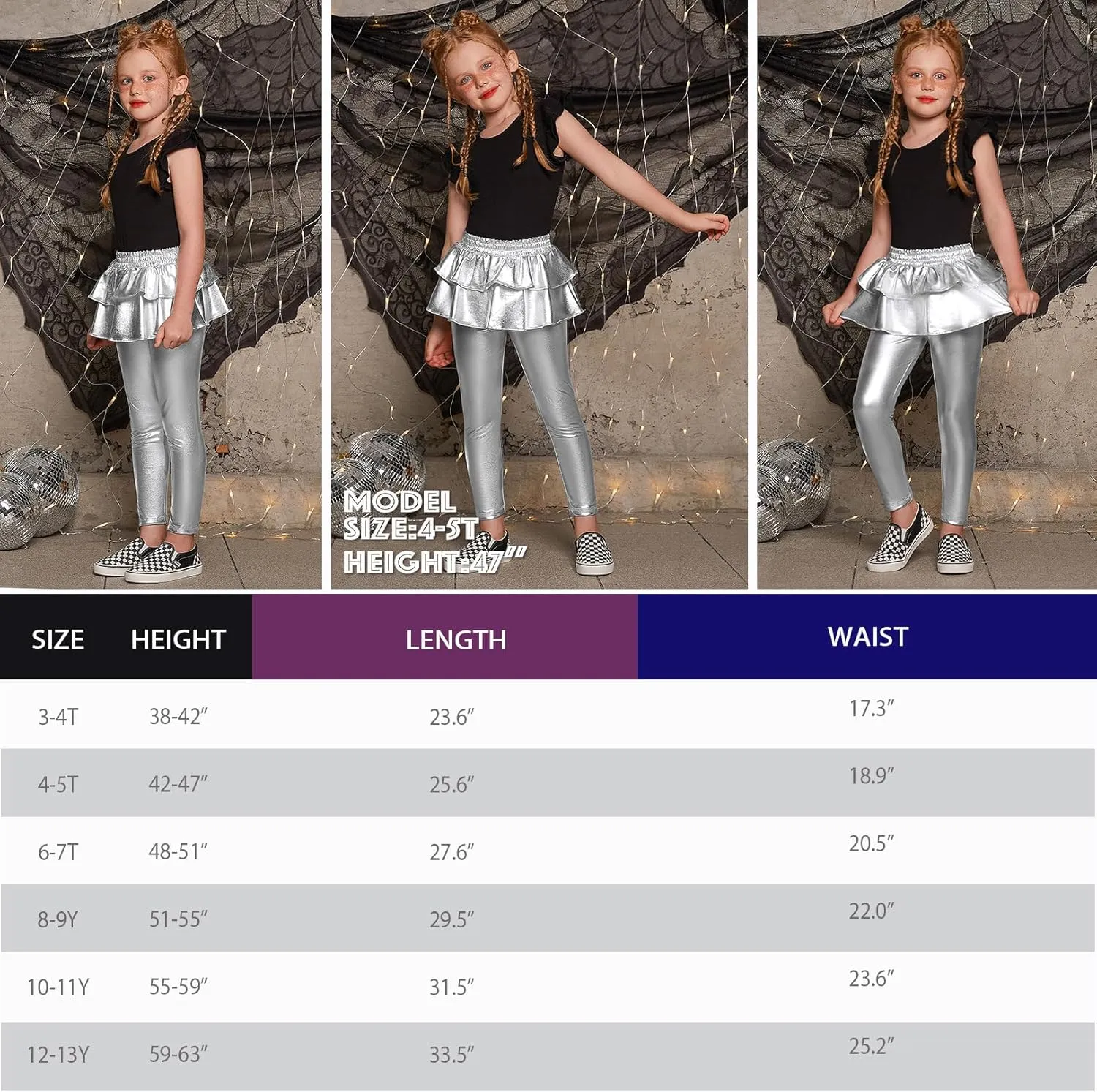 Jxstar Girls Metallic Leggings with Skirt Kids Shiny Sparkle Stretch Pants