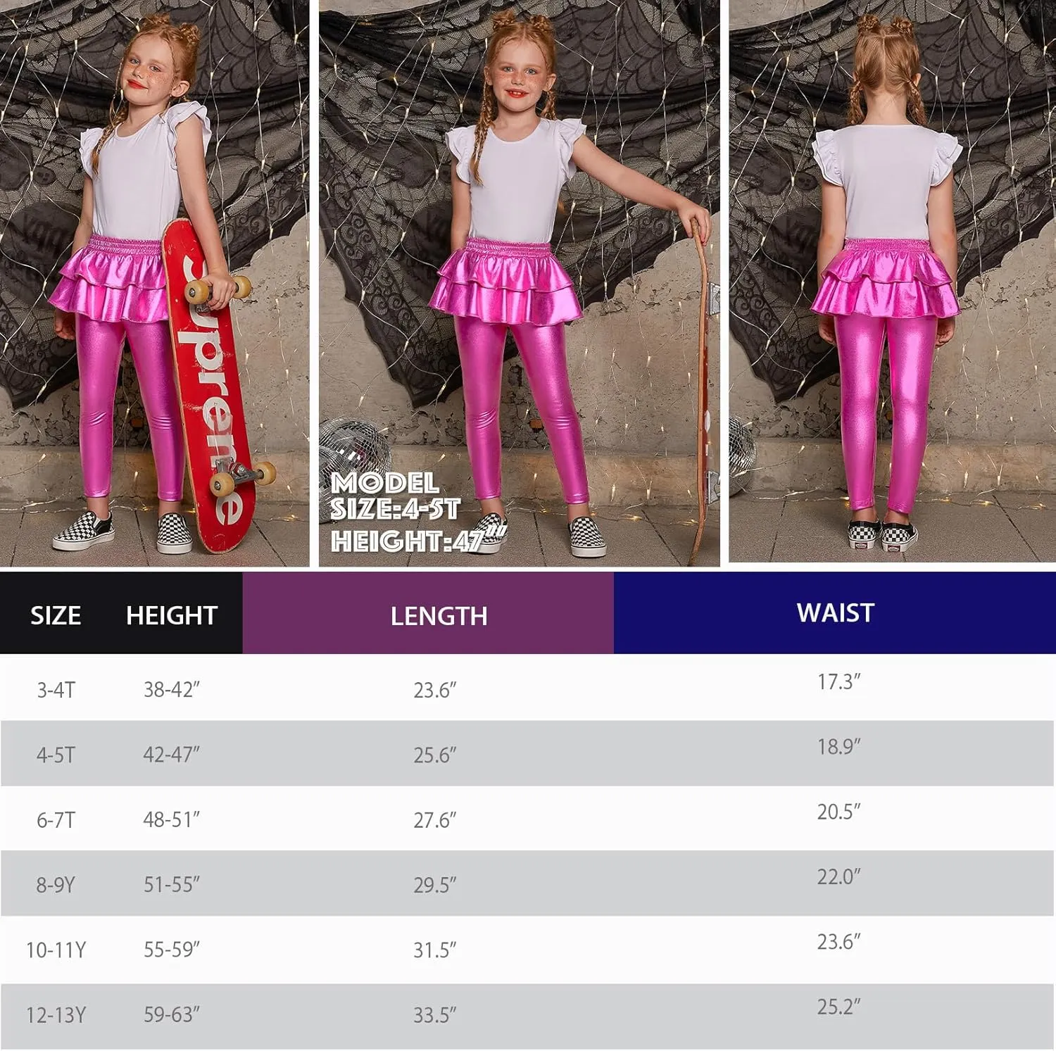 Jxstar Girls Metallic Leggings with Skirt Kids Shiny Sparkle Stretch Pants