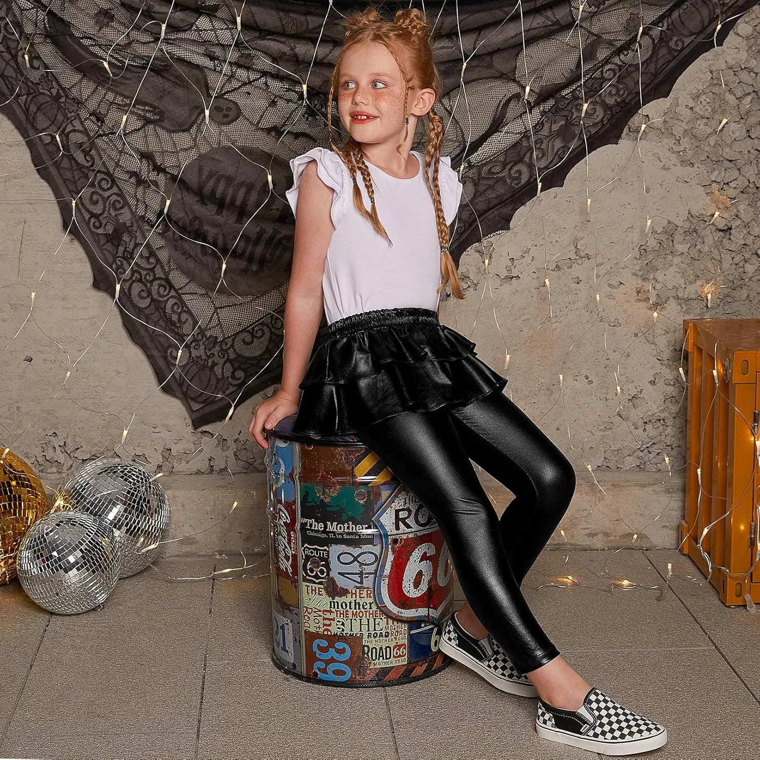 Jxstar Girls Metallic Leggings with Skirt Kids Shiny Sparkle Stretch Pants