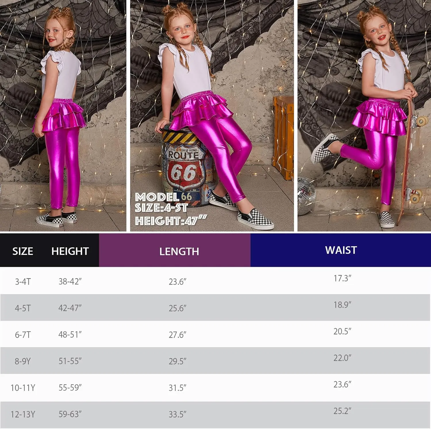 Jxstar Girls Metallic Leggings with Skirt Kids Shiny Sparkle Stretch Pants