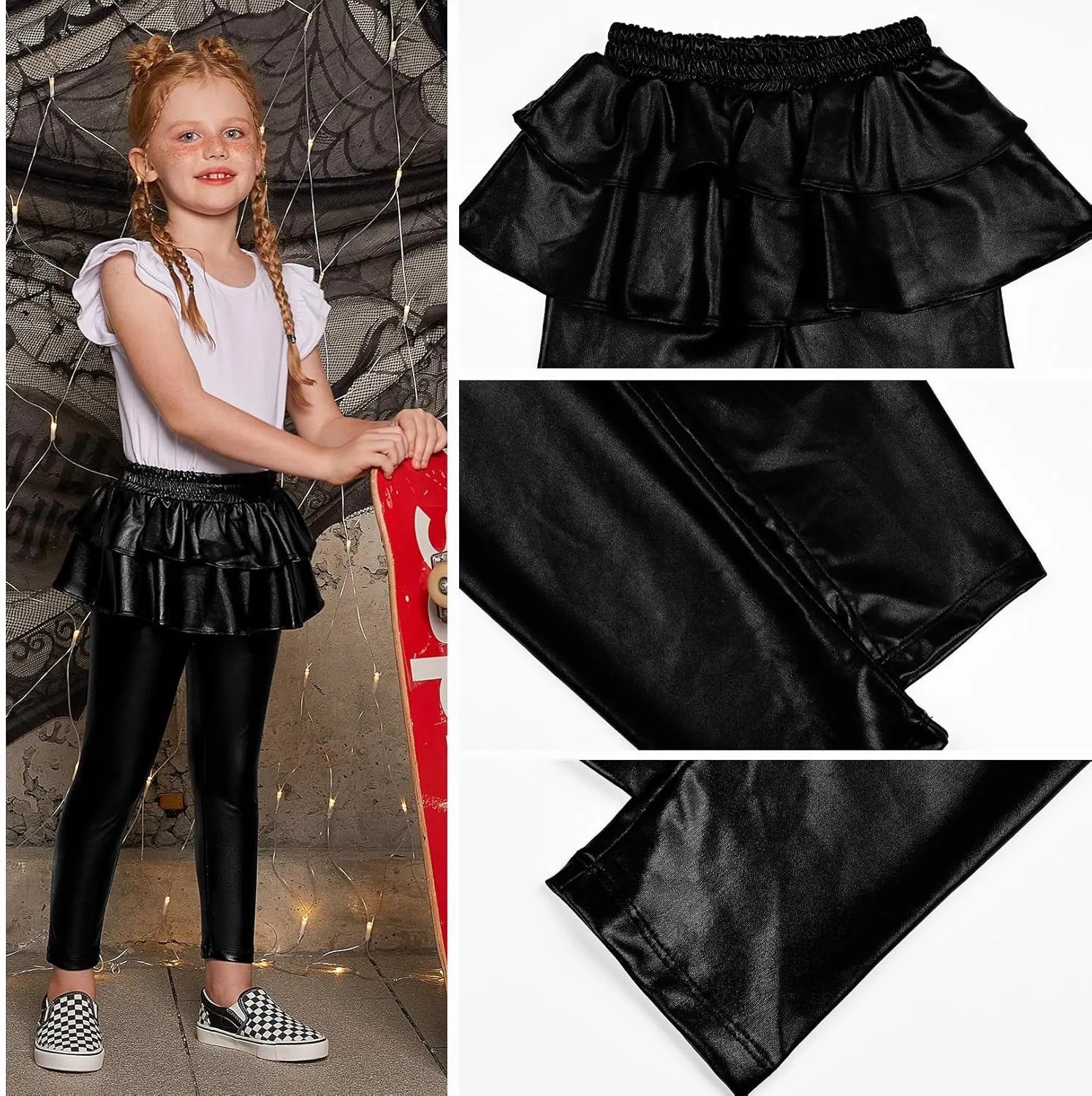 Jxstar Girls Metallic Leggings with Skirt Kids Shiny Sparkle Stretch Pants