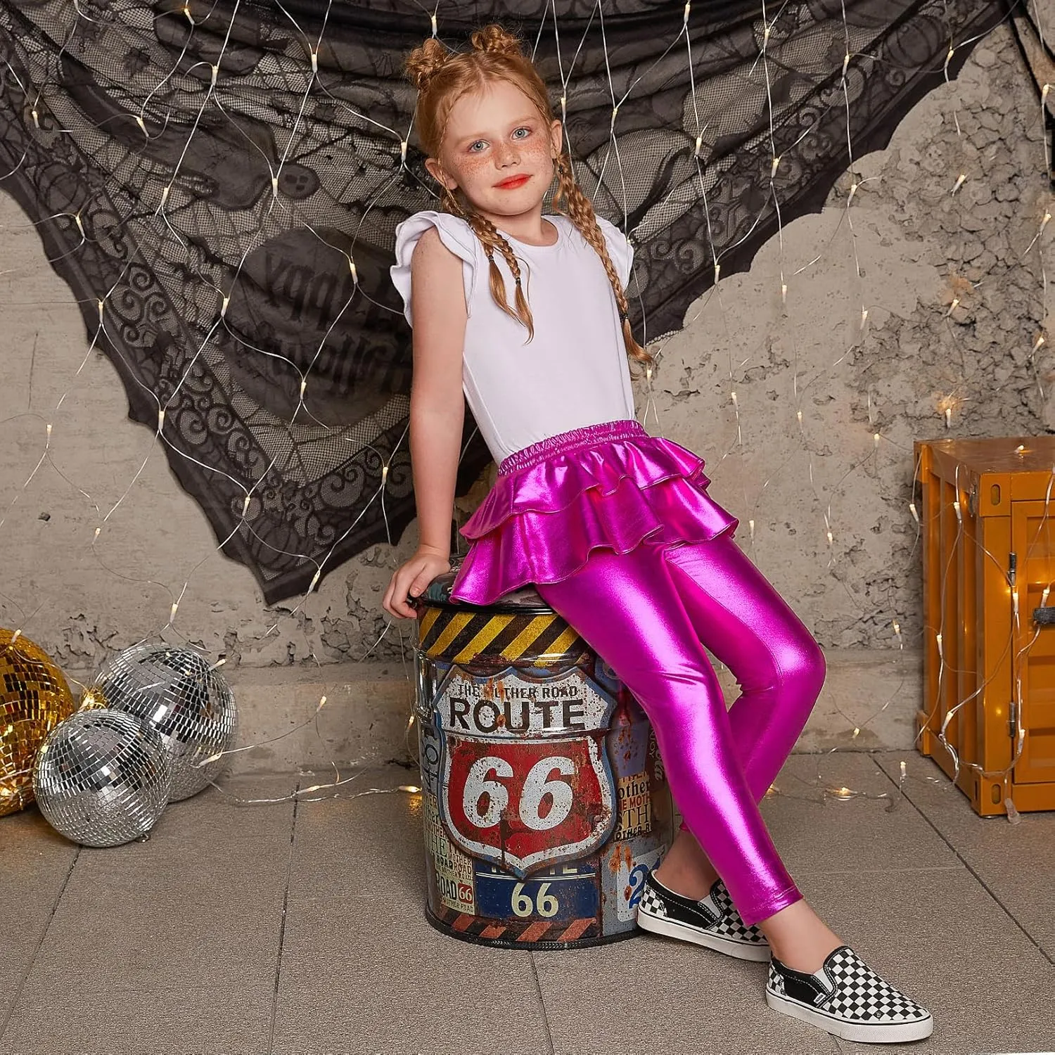 Jxstar Girls Metallic Leggings with Skirt Kids Shiny Sparkle Stretch Pants