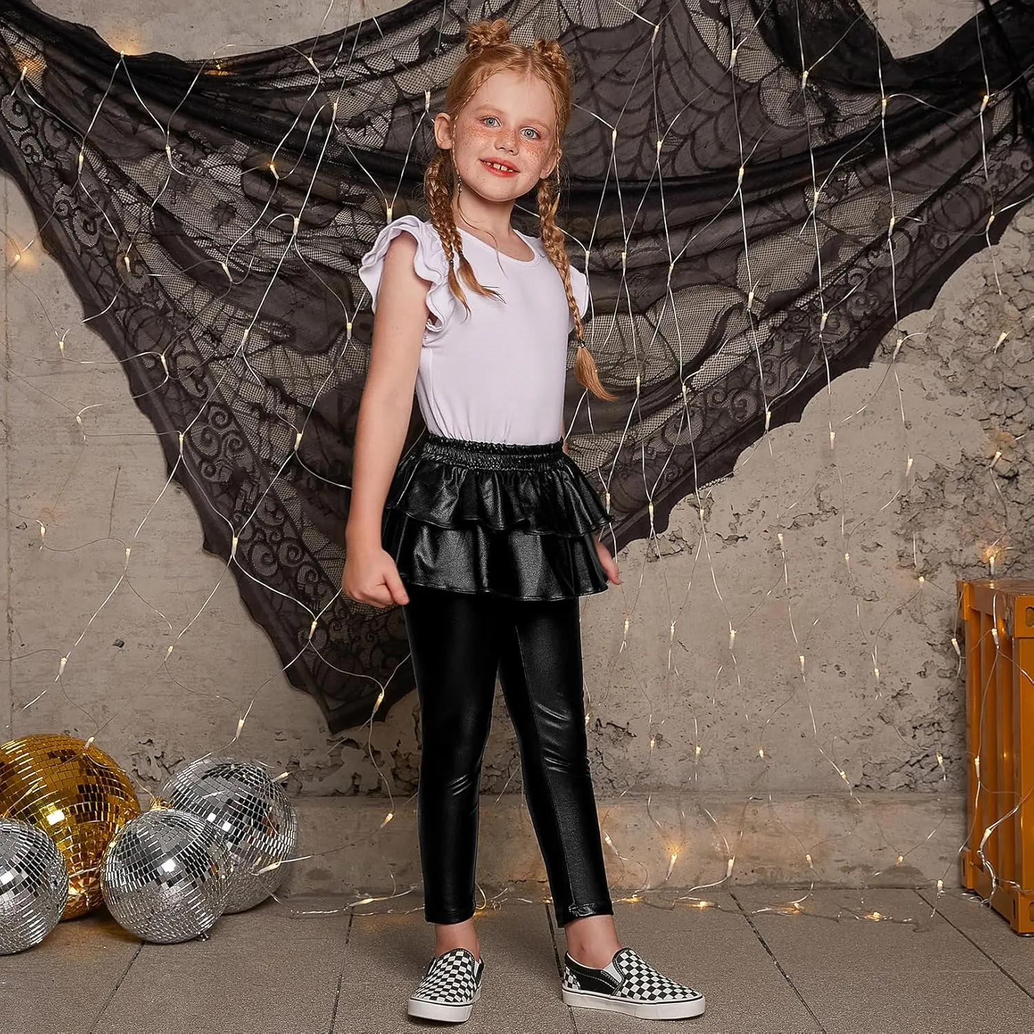 Jxstar Girls Metallic Leggings with Skirt Kids Shiny Sparkle Stretch Pants