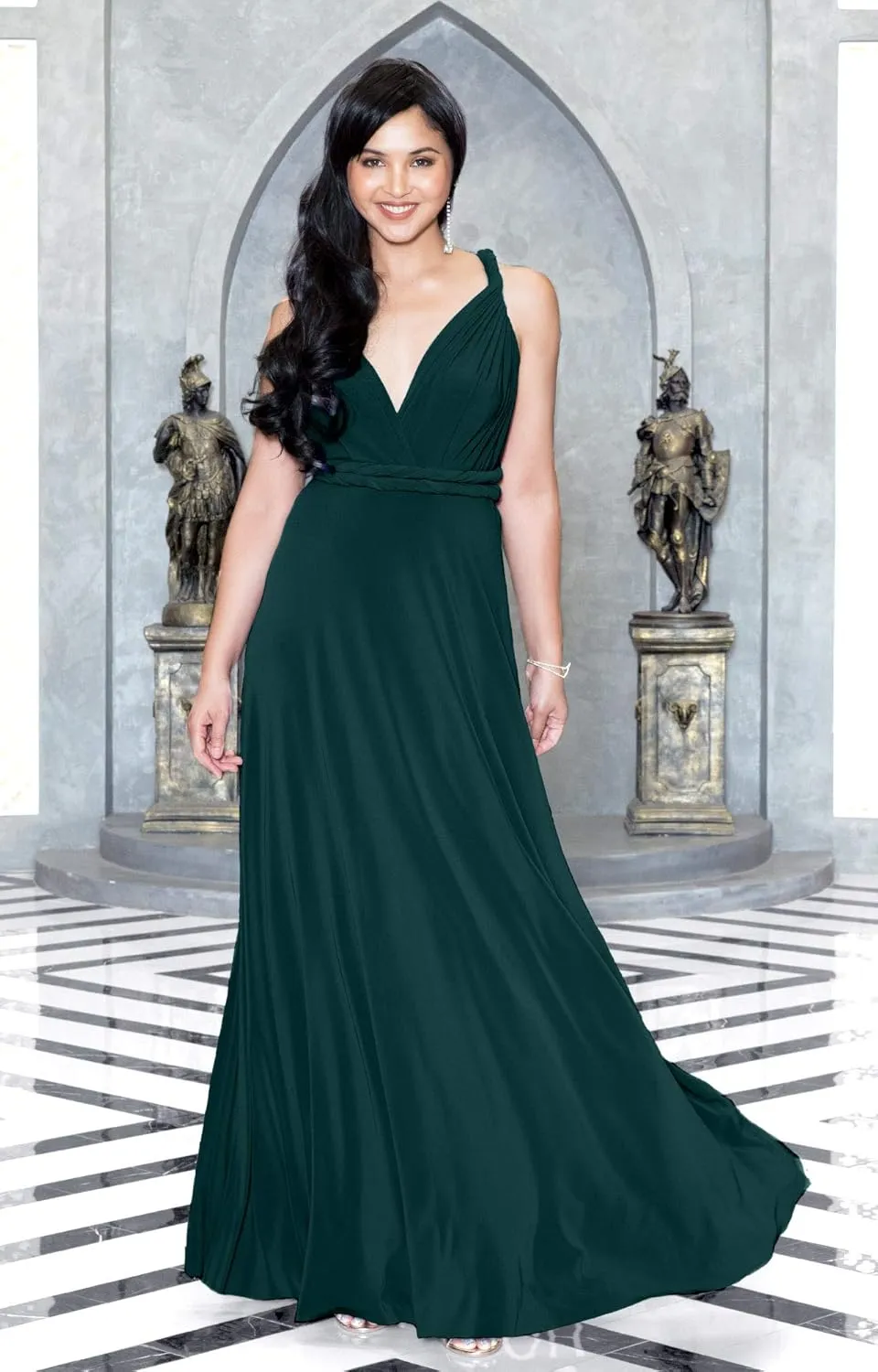 KOH KOH Womens Long Bridesmaid One Shoulder Convertible Wrap Cocktail Maxi Dress