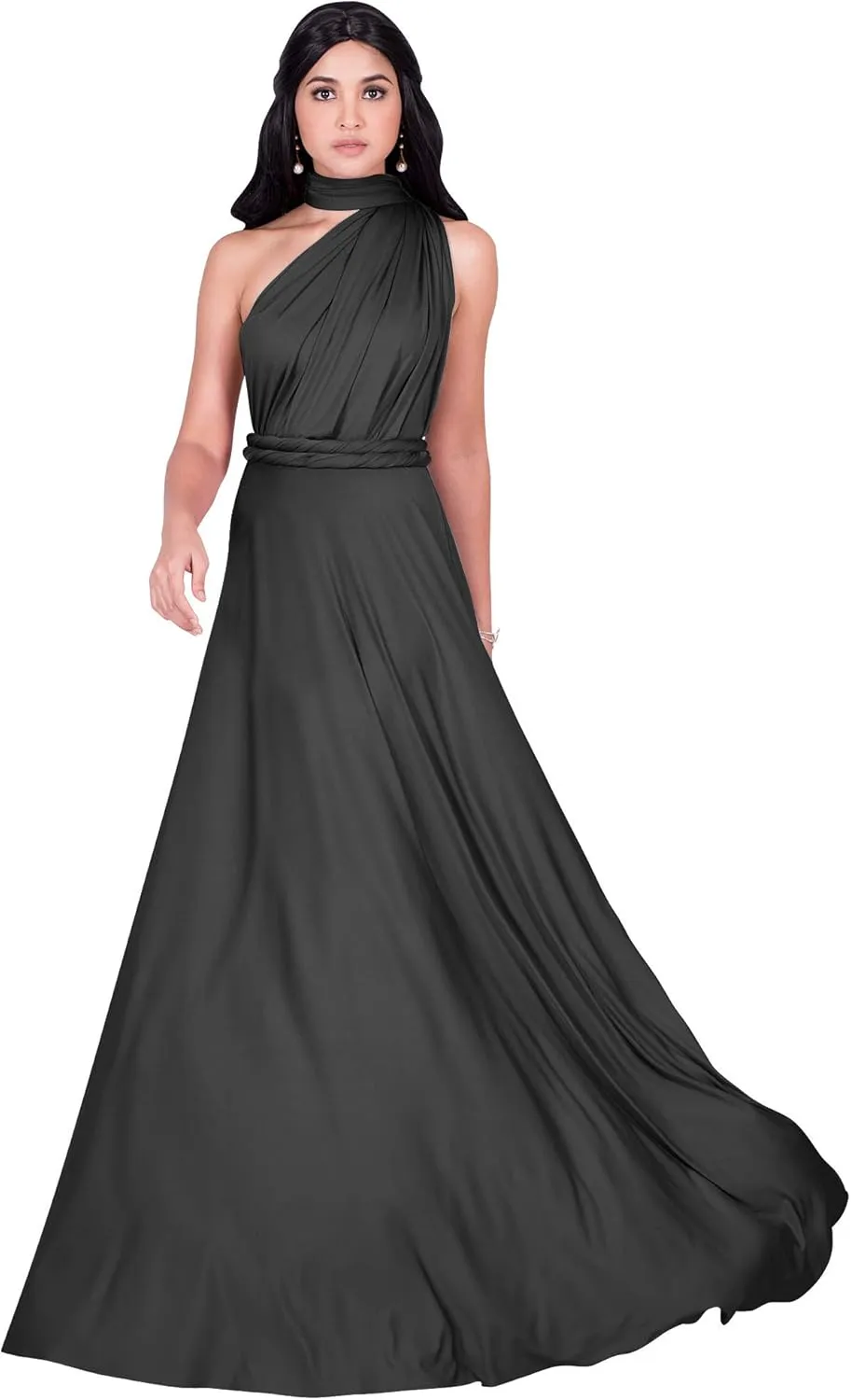 KOH KOH Womens Long Bridesmaid One Shoulder Convertible Wrap Cocktail Maxi Dress