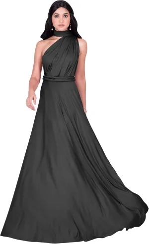 KOH KOH Womens Long Bridesmaid One Shoulder Convertible Wrap Cocktail Maxi Dress