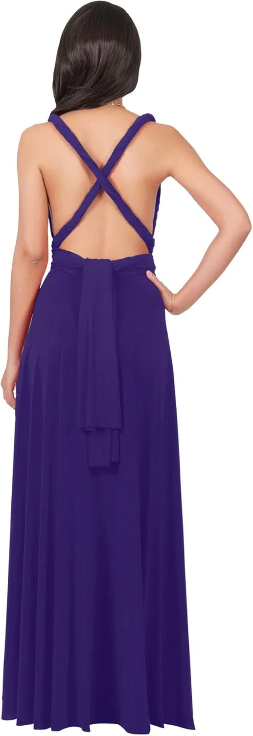 KOH KOH Womens Long Bridesmaid One Shoulder Convertible Wrap Cocktail Maxi Dress