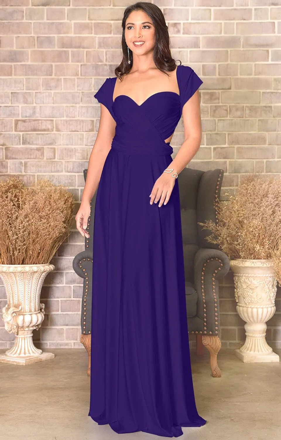 KOH KOH Womens Long Bridesmaid One Shoulder Convertible Wrap Cocktail Maxi Dress