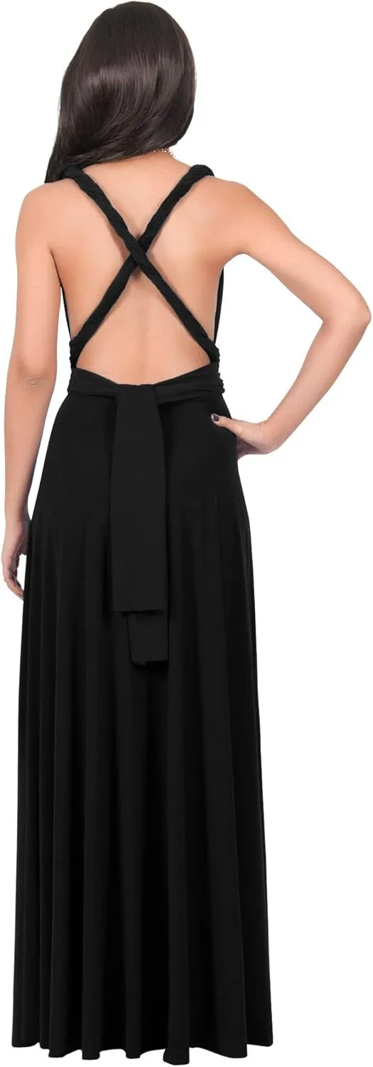 KOH KOH Womens Long Bridesmaid One Shoulder Convertible Wrap Cocktail Maxi Dress